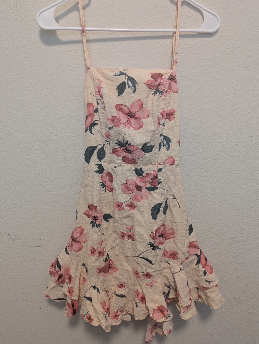 Angel Biba Cream Mini Dress with Pink Floral Print